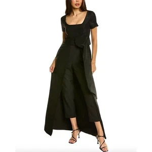 Mono Kay Unger Negro Olympia Metálico Jacquard Walk-Thru Talla 8 $398 - Imagen 1 de 2