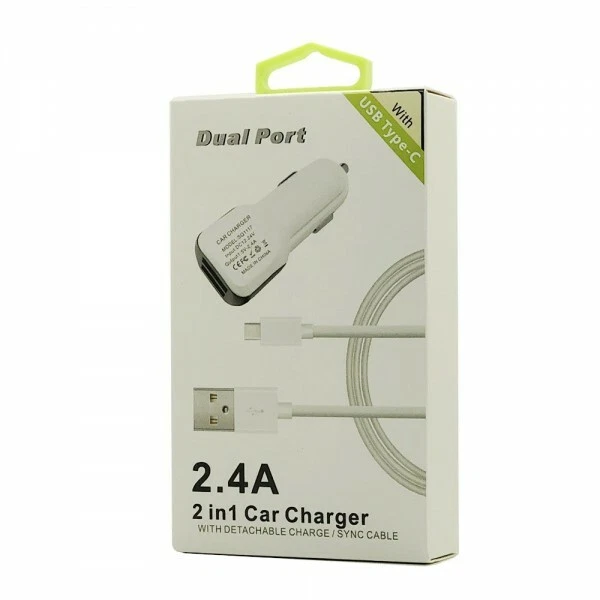 2 in 1 CAR CHARGER ADAPTER TYPE C FOR LG STYLO 4, STYLO 4 PLUS, LG G5, G6, G7 - Image 1 of 1