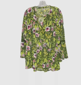 Cato Floral Pullover Tunic Top 3/4 Sleeve Bell Sleeves Stretch 22W 24W - Picture 1 of 4