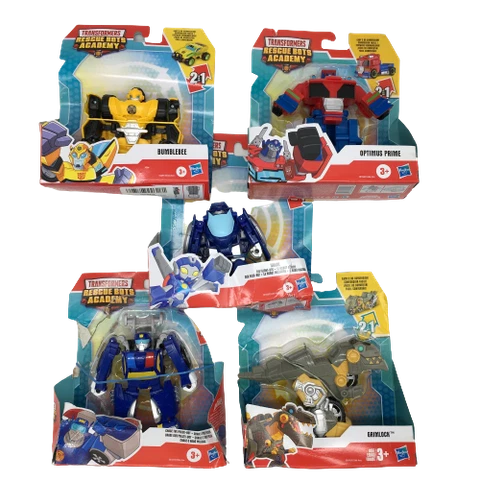 Lot of 5 Transformers Optimus Grimlock Whirl Flight Bot Chase Police Bumblebee Cover