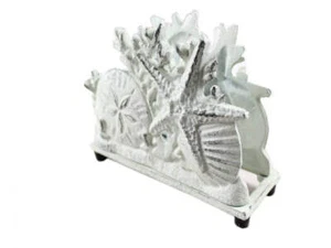 Rustic Whitewashed Cast Iron Seashell Napkin Holder 7" - Picture 1 of 1