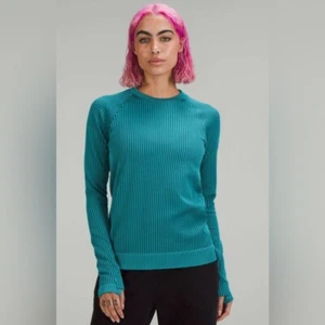Lululemon Rest Less Pullover Colour Rib Green Jasper / Oceanic Sz 14! - Picture 1 of 9