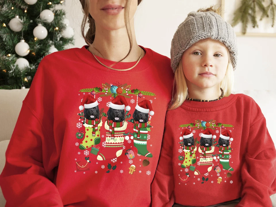 Christmas Sweatshirt Newfoundland Dog Xmas Sweater Christmas Jumper Stocking - Image 1 of 1
