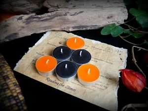 Handmade 3x Black and 3x Orange Samhain Tea Candles Wiccan Pagan Gift Witchcraft - Picture 1 of 2
