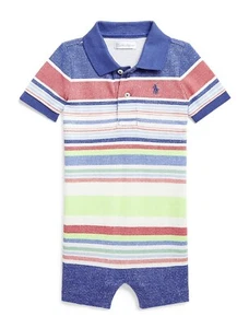 NUEVO Nuevo con etiquetas Ralph Lauren POLO Rayas Algodón Malla Mameluco Shortall 12M $39.50 - Imagen 1 de 2