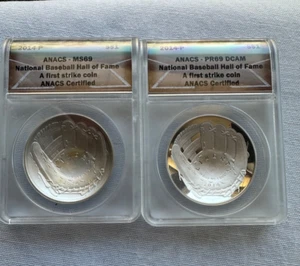 2014-P S$1 ANACS National Baseball Hall of Fame MS 69 / PR69 DCAM FS Coin Set - Picture 1 of 2