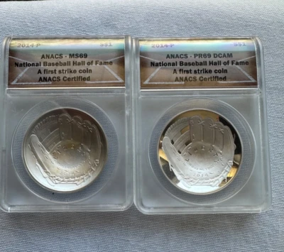 2014-P S$1 ANACS National Baseball Hall of Fame MS 69 / PR69 DCAM FS Coin Set - Image 1 of 2