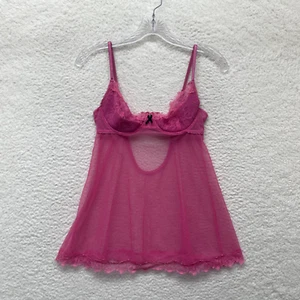 Y2K Vintage Victoria's Secret Babydoll Slip Dress 36B Medium Pink Mesh Coquette - Picture 1 of 9