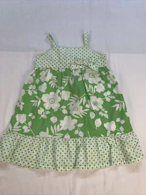 Faded Glory Girls Green & White Floral Design Size 4T Spaghetti Strap Dress - Image 1 of 4