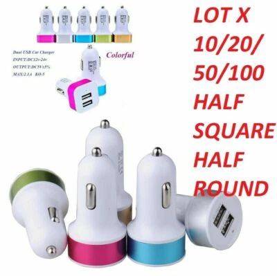 WHOLESALE LOT 10/20/50/100 DUAL Car Charger DOUBLE USB PORT for iPhone Samsung - Image 1 of 4