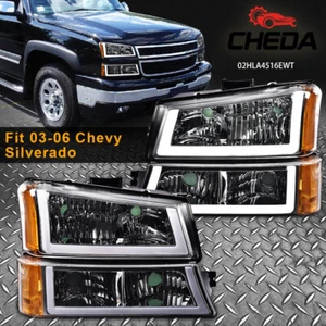 APTO PARA 2003-06 SILVERADO ÁMBAR ESQUINA CROMO CARCASA FARO LÁMPARA CON LED DRL - Imagen 1 de 12