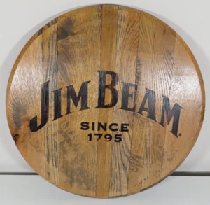 Letrero superior con tapa de barril de madera Jim Beam redondo 21” exhibición de tienda de whisky ~RARO~ - Imagen 1 de 9