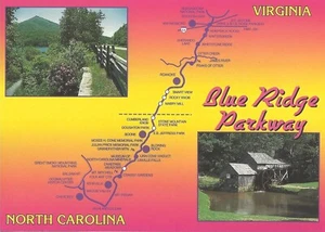 Blue Ridge Map postcard w/2 views, 1970-80's (STAMPS, POSTAGE, COLLECTIBLE) - Picture 1 of 2