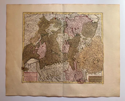 Raro 1784 Tirion antiguo grabado coloreado a mano - mapa de Suiza, Europa Foto 1 de 2