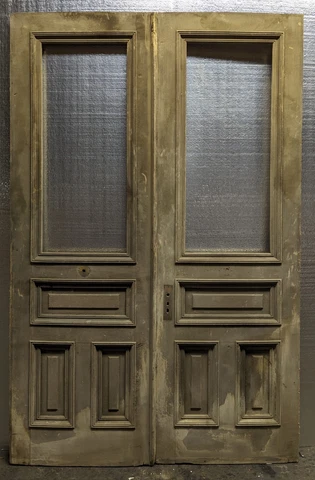 46"x90x2 Pair Antique Vintage Old Wood Wooden Double Entry Exterior Doors Window Cover