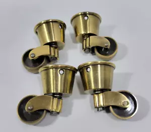 1-1/2" Cast Brass Cup Swivel Round Antique Brass Finish Caster Set of 4 - Picture 1 of 10