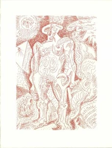 ANDRE MASSON Le Septieme Chant 14.75" x 11" Etching 1974 Surrealism White, Red - Picture 1 of 1