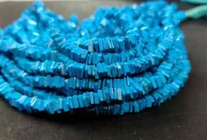 AAA+ Natural Blue Turquoise Smooth Heishi Cut Square Shape 16" Beads 4-5mm - Foto 1 di 3