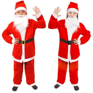 KIDS SANTA CLAUS COSTUME 5 PIECE BUDGET FATHER CHRISTMAS SUIT UNISEX FANCY DRESS - Picture 1 of 6