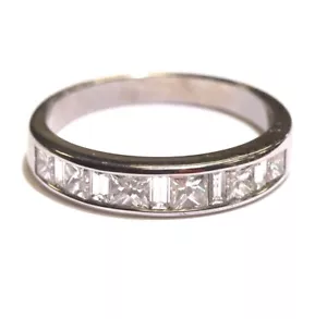 14k white gold .91ct VS1 G princess Baguette diamond wedding band ring 3.2G - Picture 1 of 10