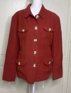 Dialogue Women’s Red Button Down Blazer Shacket Top Silk Linen Sz 16 - Picture 1 of 9
