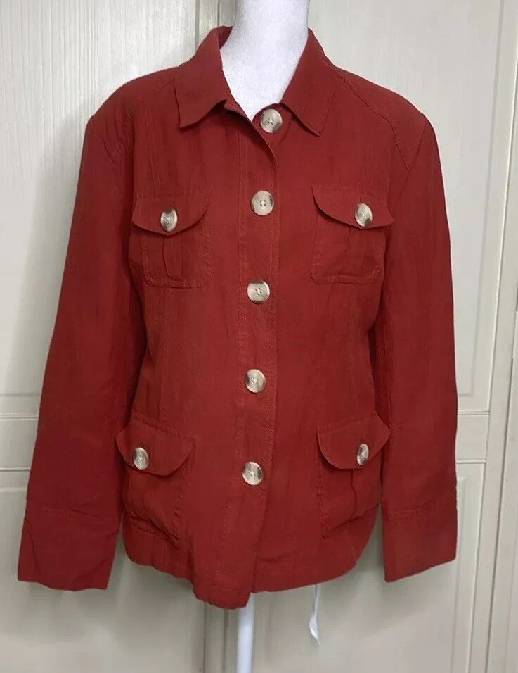 Dialogue Women’s Red Button Down Blazer Shacket Top Silk Linen Sz 16 - Image 1 of 4