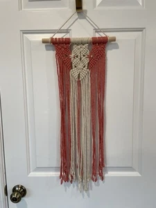 Macrame Wall Hanging Boho Pink Tassel Wall Art Tapestry for Bedroom Living Room - Picture 1 of 7