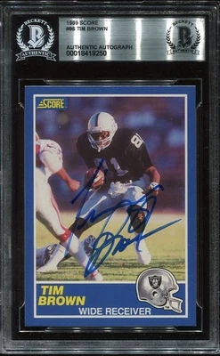 RAIDERS HOF TIM BROWN signed auto 1989 SCORE ROOKIE CARD RC BECKETT (BAS) - Image 1 of 2