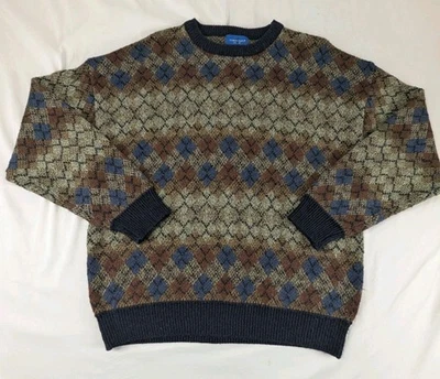 Towncraft Sweater Mens L Large Pullover Crewneck Argyle Vintage 90s VTG - Image 1 of 4