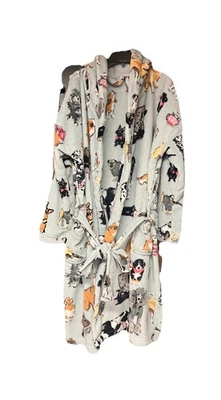 Vera Bradley Gray Dog Show Print Belted Hooded Fleece Robe Size L-XL - Image 1 of 4
