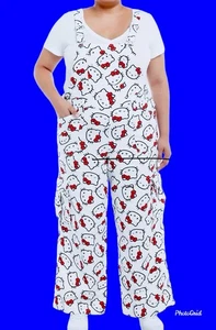 NWT Wmns Hello Kitty White Cargo Overalls Dungarees By Hot Topic Plus Size 1 1X - Picture 1 of 11