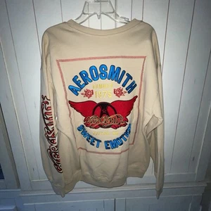NWT Aerosmith Sweet Emotion Crewneck Sweatshirt XL Tan Embroidered ROCKABILLY - Picture 1 of 12