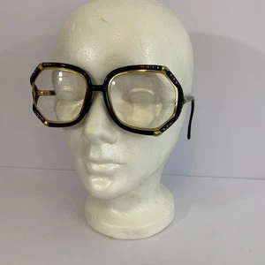Gafas Ted Lapidus vintage años 70 marco grande negro dorado pedrería lectores - Imagen 1 de 8
