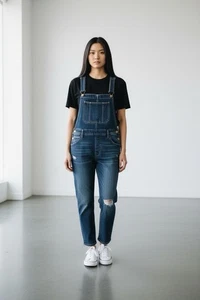 Kancan Jeans Damen XL Blau Stretch Denim Latzhose Distressed Grunge Fleck - Bild 1 von 16