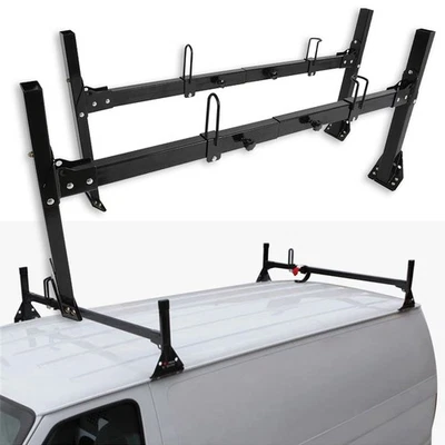 Black VAN 2 Bar Ladder Roof Racks set For Ford Econoline 350lb Steel Cross Bar - Image 1 of 4
