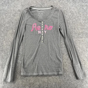 Aeropostale Womens Bella Swan Ribbed Buttons Henley Shirt New York XL - Picture 1 of 12