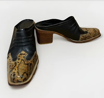 Cuero Genuino Dos Tonos Western Mules Puntera Piel de Serpiente Negra Mujer’s Talla 6.5 (37) Foto 1 de 4