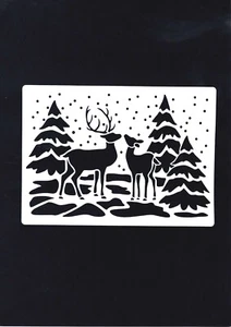 Pochoir Noël chevreuils en forêt réutilisable. Stencil Christmas deer in forest - Imagen 1 de 1