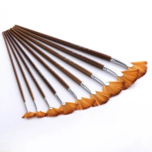 Fan Bristle Paint Brush Oil Acrylic Artist Watercolor Paint Brushes 9pcs/Set - Picture 1 of 6
