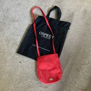Ladies Red Real Leather Osprey Adjustable Crossover Handbag & Dust Bag Used Once - Picture 1 of 10