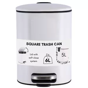 Bote de basura cuadrado de metal, tapa silenciosa de cierre suave, capacidad de 5L - 1,3 galones, pedal - Imagen 1 de 21