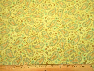Quilt Fabric By Half-Yard Beige Blue Paisley Floral Light Green Premium Cotton C - Image 1 of 2