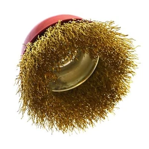 Brosse/roue à gobelet filaire pour meuleuse d'angle enduit laiton serti (paquet de 12) AU028 - Photo 1 sur 3