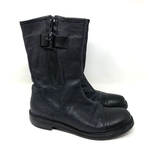 Aquatalia Biker Boots Womens 8 Black Mid Calf Side Zip Buckle Goth Grunge Witchy - Picture 1 of 21