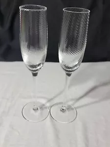 2 PC Set Gorham Verona Crystal 10 1/8"H Champagne Flutes Swirl Optic Design EUC - Picture 1 of 9