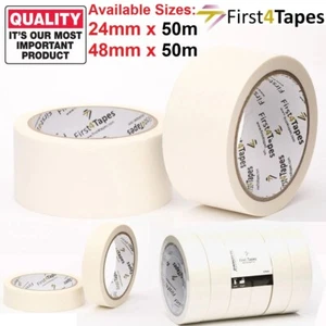 MASKING TAPE 48MM / 24MM X 50M PAINTERS DIY CRAFT EASY TEAR STRONG ADHESIVE ROLL - Picture 1 of 13