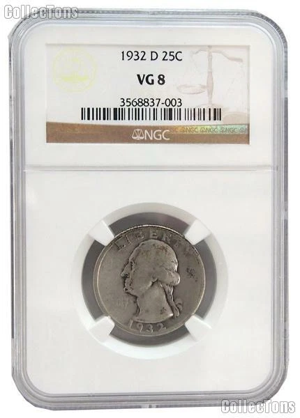 1932-D Washington Silver Quarter KEY DATE in NGC VG 8 - Image 1 of 1