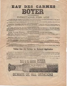 1904 Volante Quack Medicine para Eau Des Carmes Boyer en inglés y francés - Imagen 1 de 1