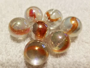 Lot of 7 Vintage Clear Glass Orange Spiral Marbles As Shown - Picture 1 of 6