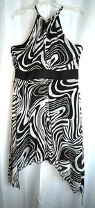 Ashley Stewart Chiffon Shark Bite Halter Dress NWT Size 22 Black White B*H - Picture 1 of 6